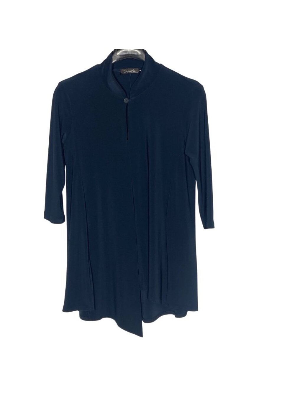 Sympli Liquid Knit Stretch Keyhole Asymmetrical Tunic Top Blue Sz 6 Mandarin